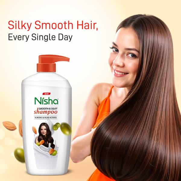 Nisha Smooth & Silky Shampoo 650Ml | Almond & Olive Actives Shampoo For Soft Silky Hair
