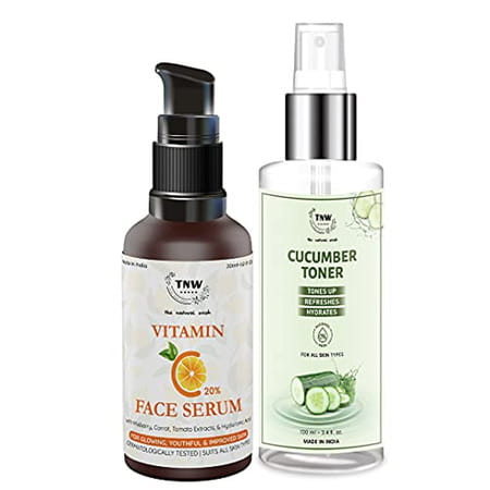 Tnw-The Natural Wash Combo Of Cucumber Toner & Vitamin C |Aloe Vera .100 Ml | Serum For Skin. 30ml