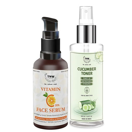 Tnw-The Natural Wash Combo Of Cucumber Toner & Vitamin C |Aloe Vera .100 Ml | Serum For Skin. 30ml