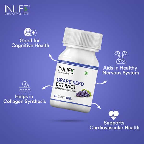 Inlife Grape Seed Extract (Proanthocyanidins > 95%) Antioxidant 400 Mg - 60 Vegetarian Capsules