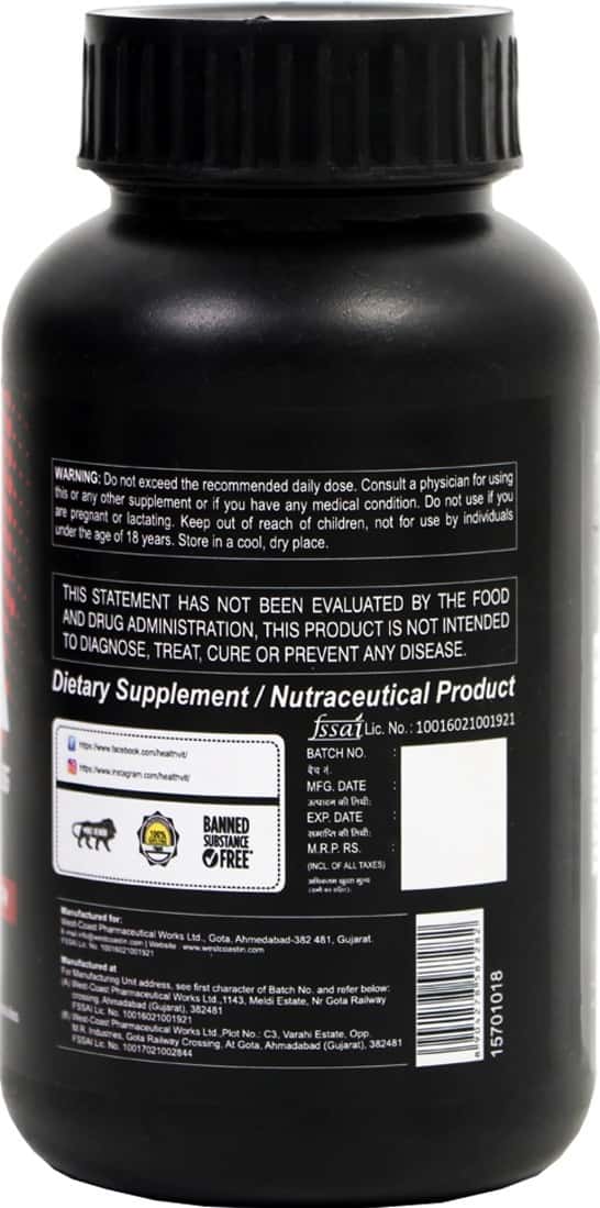 Buy HEALTHVIT FITNESS ZMA (ZINC MAGNESIUM ASPARTATE VITAMIN B6) 180 CAPSULES Online & Get Upto