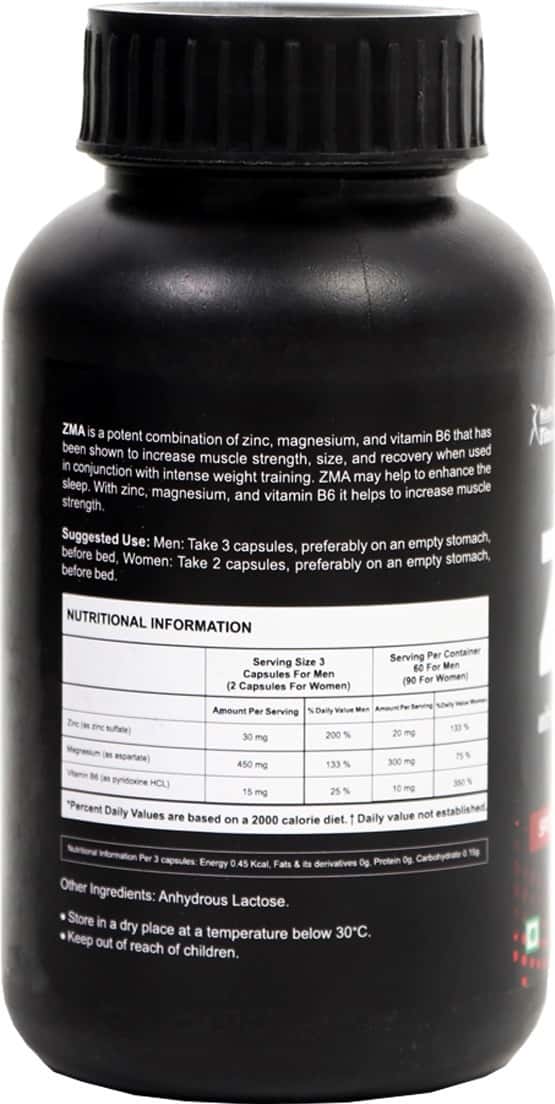 Buy HEALTHVIT FITNESS ZMA (ZINC MAGNESIUM ASPARTATE VITAMIN B6) 180 CAPSULES Online & Get Upto