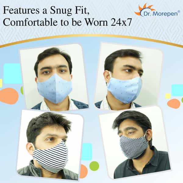 Dr. Morepen Cotton Mask Washable For Men Pack Of 5 Reusable Printed Masks L Size