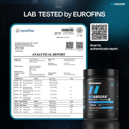 Nutrabay Bioabsorb Whey Protein Powder | Prodifi Blend | 26g Per Scoop | Milk Chocolate - 500g