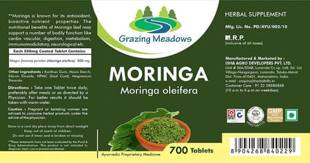 Grazing Meadows Moringa Tablets 500 Mg - 700 Tablets (Pack Of 5)
