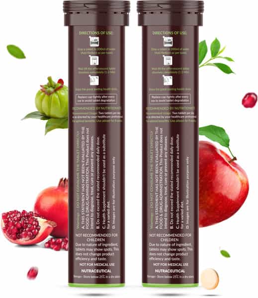 Vegan Greens Apple Cider Vinegar With Garcinina, Pomegrate, Green Tea, Vit B6- 50 Effer, Lemonginger