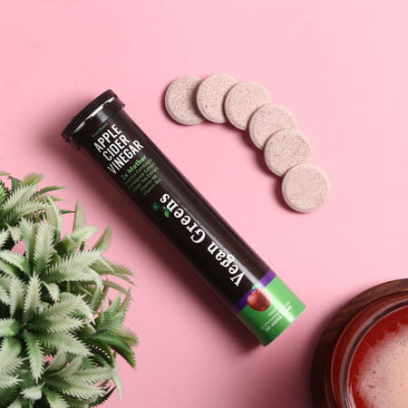 Vegan Greens Apple Cider Vinegar With Garcinina, Pomegrate, Green Tea, Vit B6- 50 Effer, Lemonginger