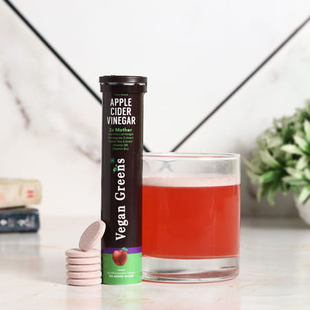 Vegan Greens Apple Cider Vinegar With Garcinina, Pomegrate, Green Tea, Vit B6- 50 Effer, Lemonginger