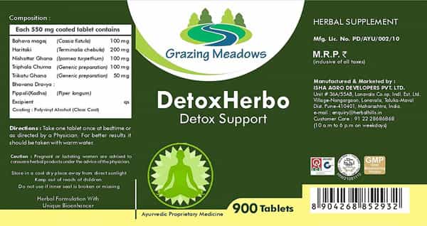 Grazing Meadows Detoxherbo 900 Tablets | Natural Supplement For Healthy Sugar Management (Pack Of 5)