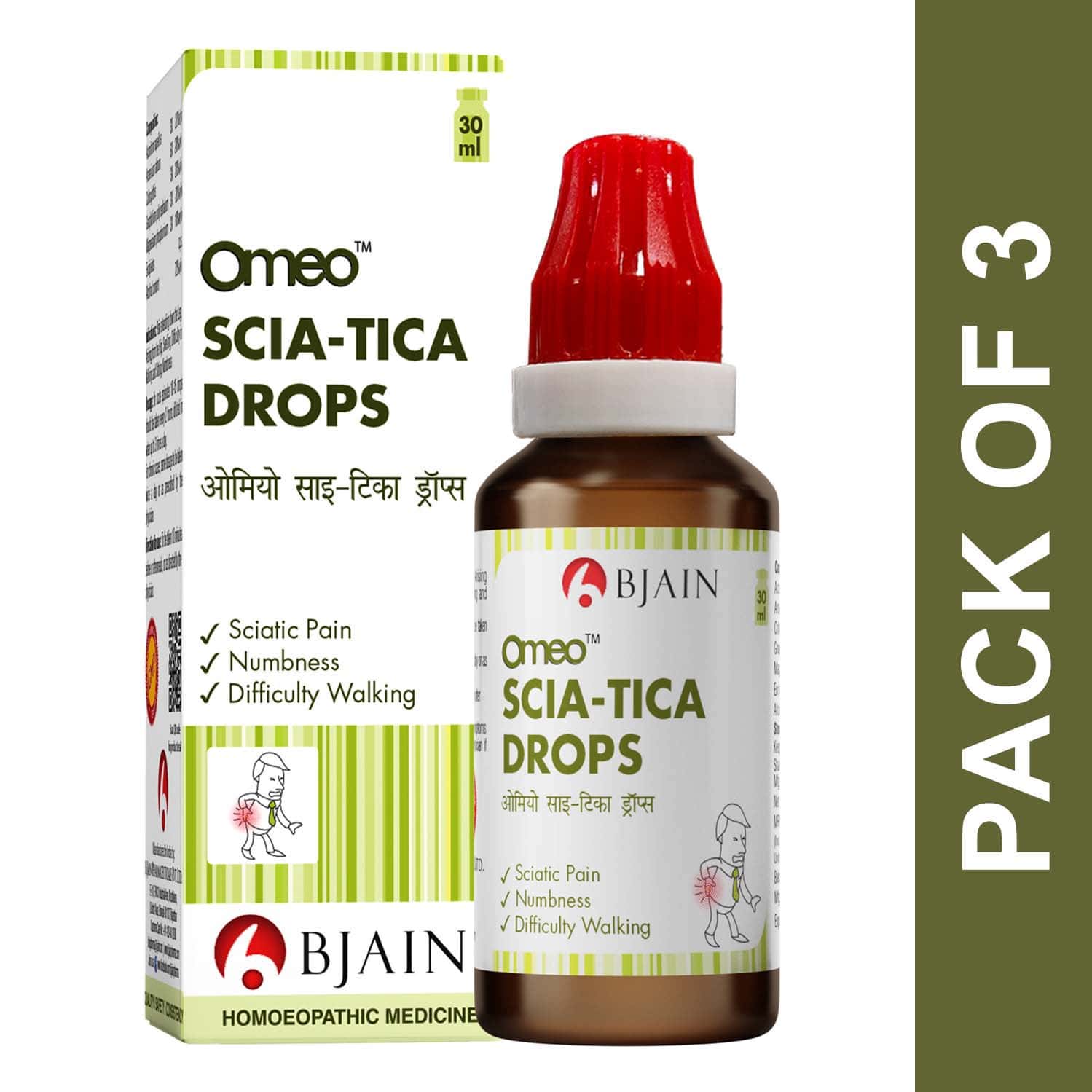 Bjain Omeo Scia-Tica Drops | Sciatic/Radiating Back Pains | 30ml (Pack Of 3)