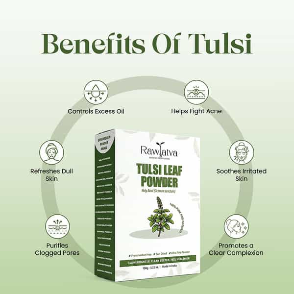 Raw Tatva Tulsi Leaf Powder For Clear Skin & Oil Control | All Skin Types | 100G