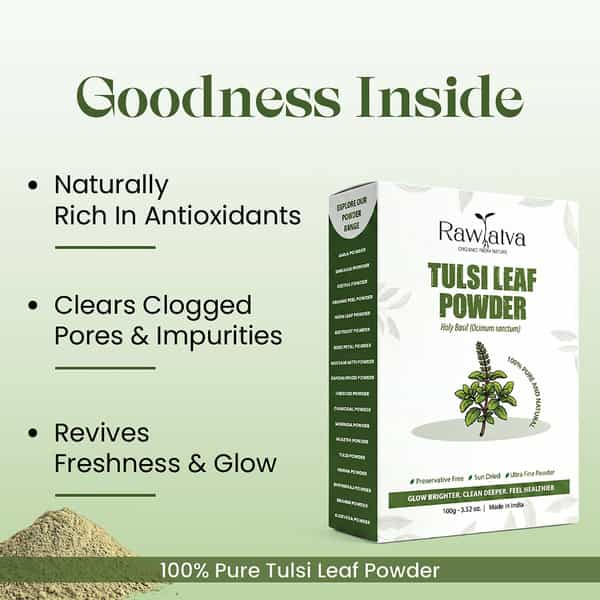 Raw Tatva Tulsi Leaf Powder For Clear Skin & Oil Control | All Skin Types | 100G