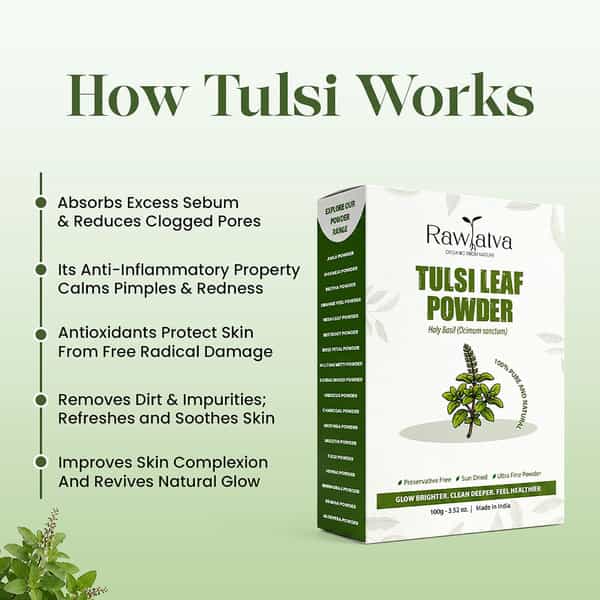 Raw Tatva Tulsi Leaf Powder For Clear Skin & Oil Control | All Skin Types | 100G