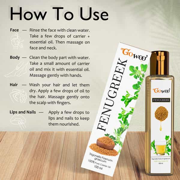 Go Woo 100% Pure Fenugreek Carrier Oil For Skin Lightening 100 Ml
