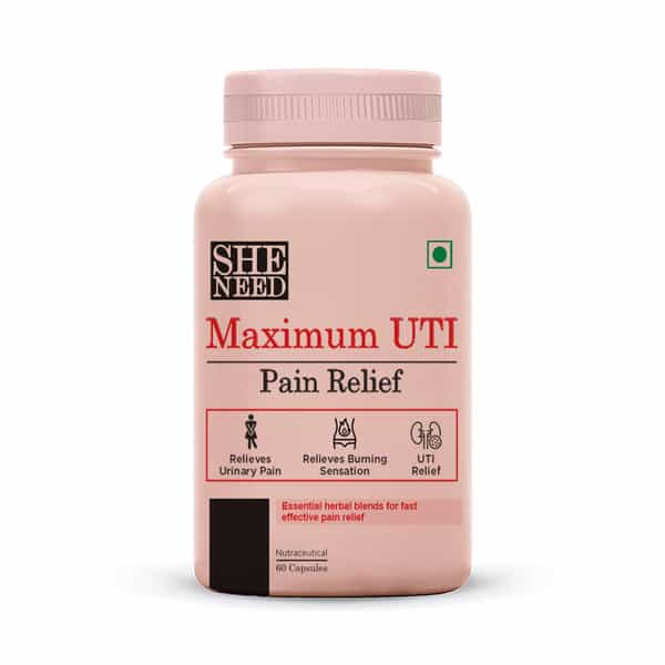 Sheneed Maximum Uti Pain Relief | Fast Relief|Burning & Urgency|Targets Source Of Pain - 60 Capsules