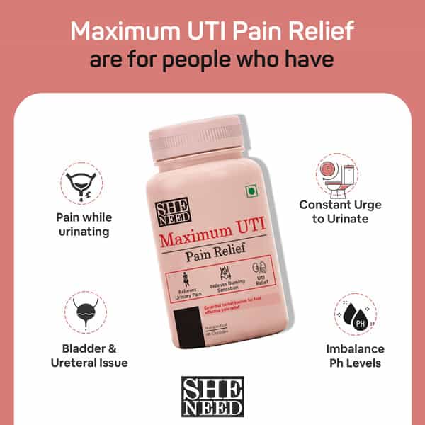 Sheneed Maximum Uti Pain Relief | Fast Relief|Burning & Urgency|Targets Source Of Pain - 60 Capsules