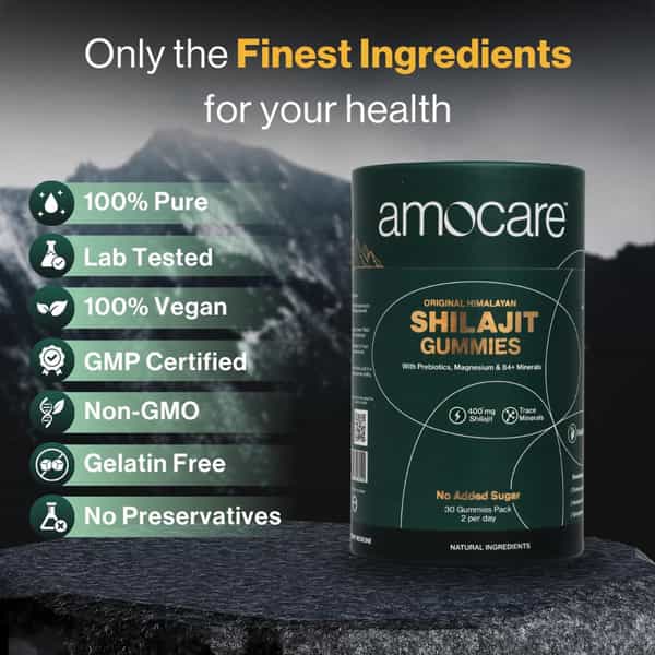 Amocare 400Mg Shilajit Gummies | Energy & Immune Boost | 75%+ Fulvic Acid | 0 Added Sugar - 30N