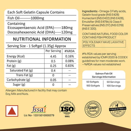 Myfitfuel Salmon Fish Oil | 1000mg (180 Epa 120 Dha) | 50 Softgels