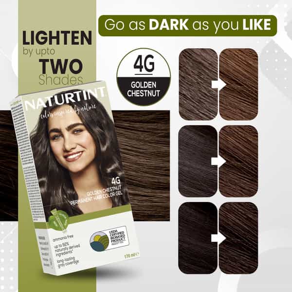 Naturtint Permanent Hair Colour 4G Golden Chestnut 170Ml Ammonia Free 92% Natural Ingredients