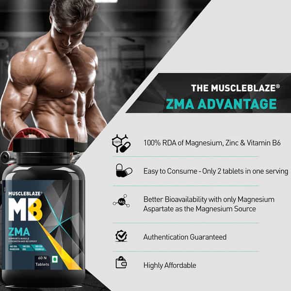 Muscleblaze Zma (60 Tablets) | For Muscle Strength & Recovery | 100% Rda Of Zinc
