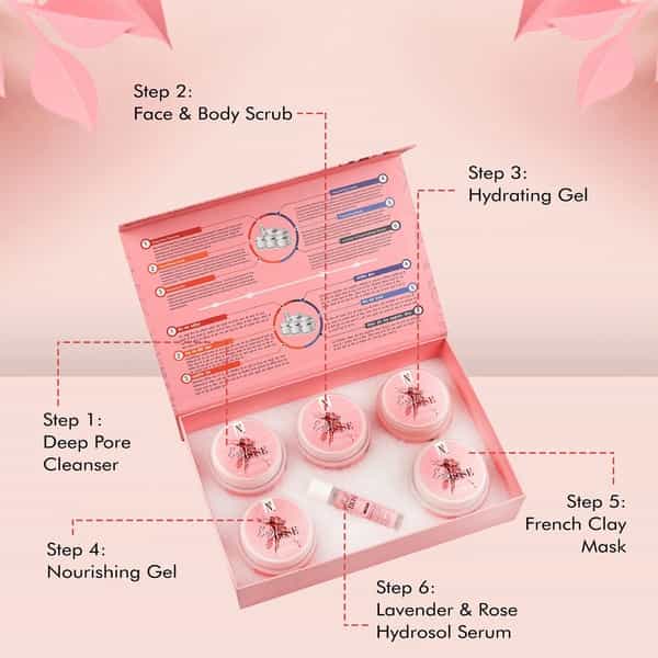Nutriglow Natural's English Rose Facial Kit 6-Pieces Skin Care Set For Rosy Glow(250Gm+10 Ml)