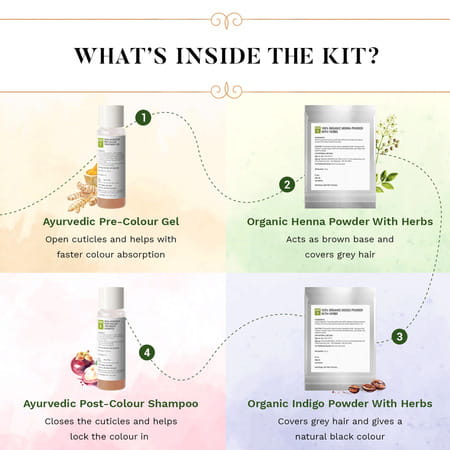 Sesa 4 Step Natural Hair Colour Kit Organic & Ayurvedic No Ammonia Ppd Peroxide 200gm + 40ml