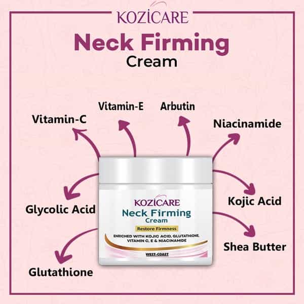 Kozicare Neck Firming Cream With Glutathione Vitamin C E Niacinamide & Kojic Acid - 50Gm