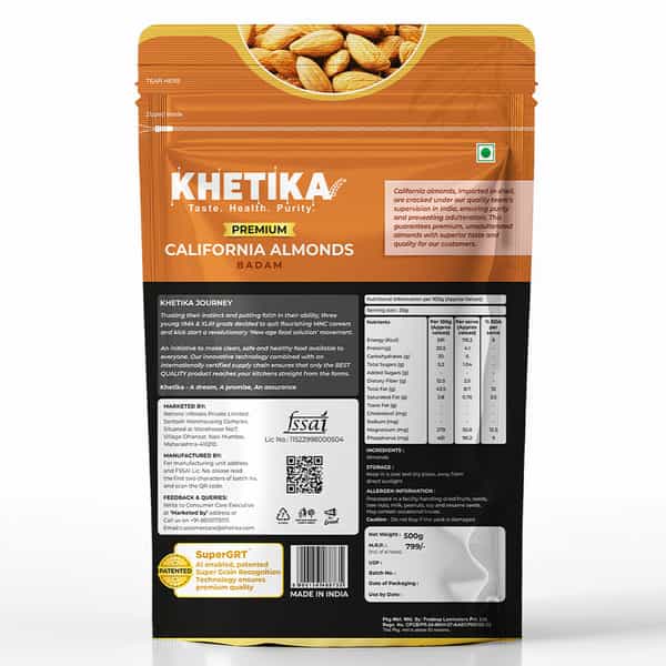 Khetika Naturale Premium California Almonds 500G