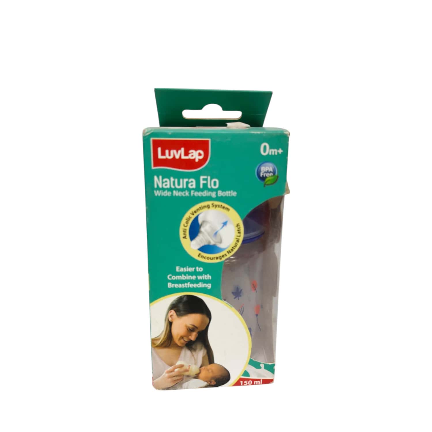 Luvlap Anti-colic Wide Neck Natura Flo Baby Feeding Bottle 150ml White