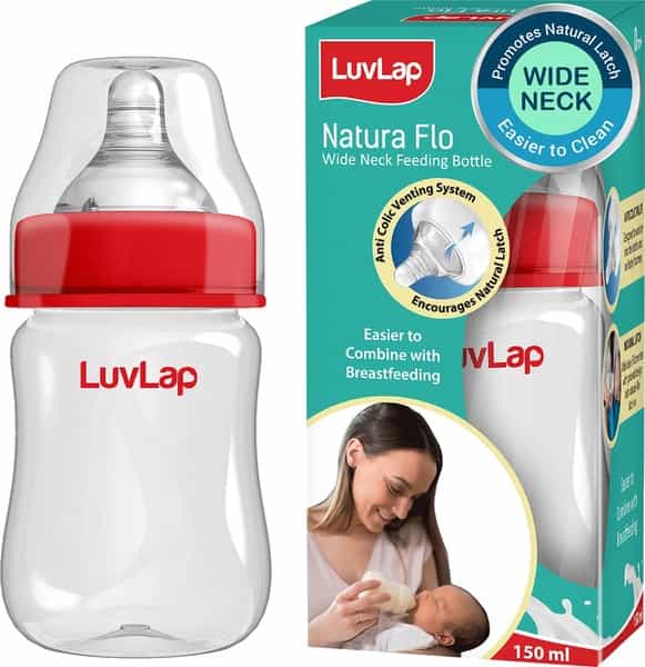 Luvlap Anti-Colic Wide Neck Natura Flo Baby Feeding Bottle 150Ml White