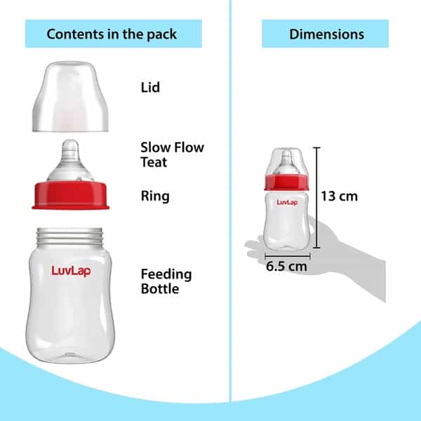 Luvlap Anti-Colic Wide Neck Natura Flo Baby Feeding Bottle 150Ml White