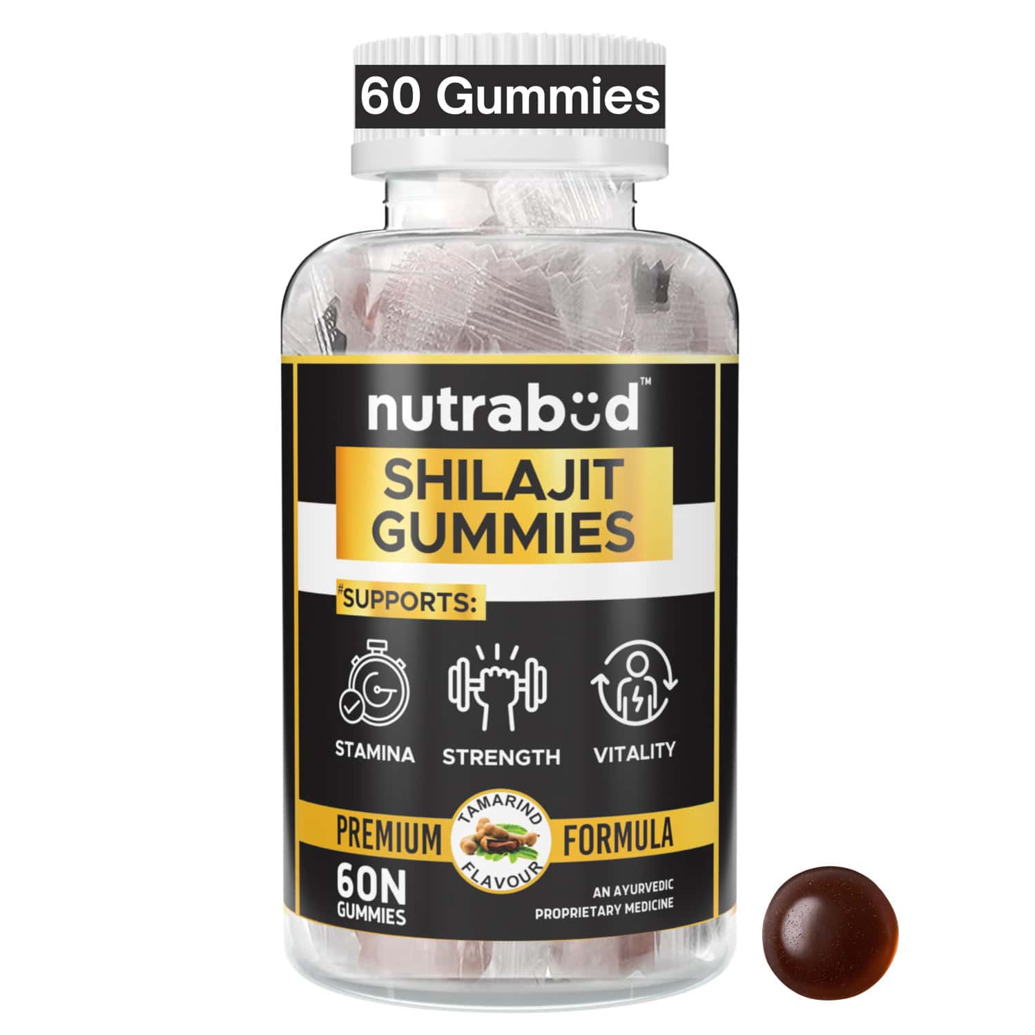 Nutrabud Shilajit Gummies | Energy | Strength & Stamina Support | Tamarind Flavor | 60 Veg Gummies