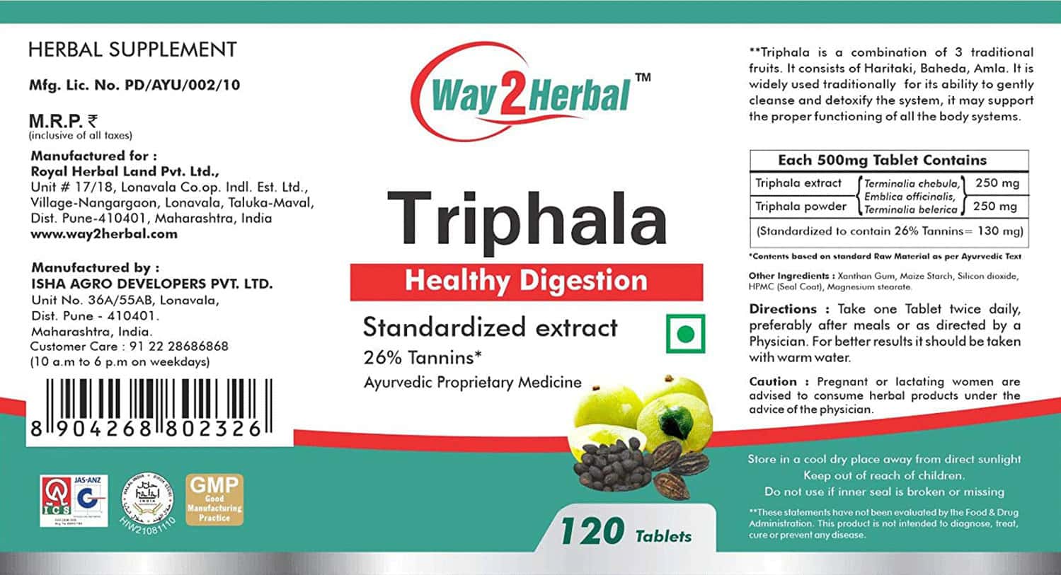 Buy WAY2HERBAL TRIPHALA HEALTHY DIGESTION 120 TABLETS Online & Get