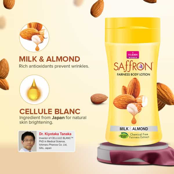 Vi-John Saffron Fliptop Milk Almond Fairnes Body Lotion For Men & Women 250Ml Pack Of 3