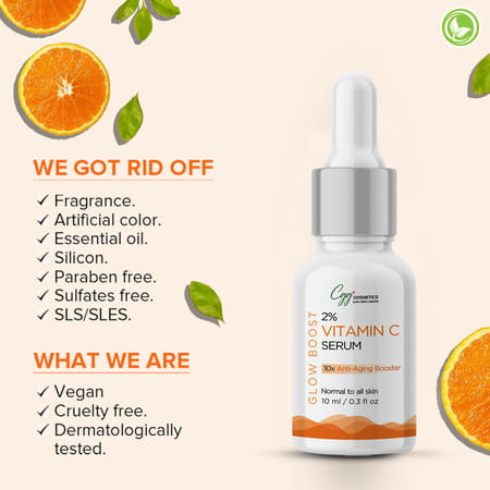 Cgg Cosmetics 2% Vitamin C Serum - 10x Anti-Aging Booster - Pack Of 2 - 10ml