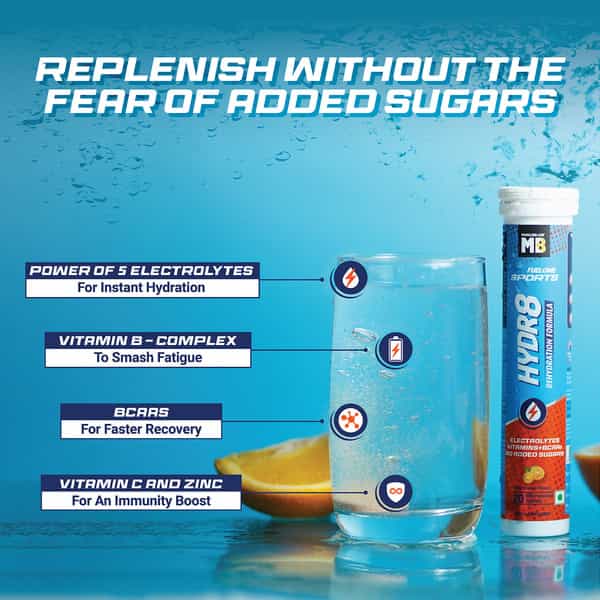 Muscleblaze Fuel One Sports Hydr8 (Zesty Orange | 20 Effervescent Tablets)