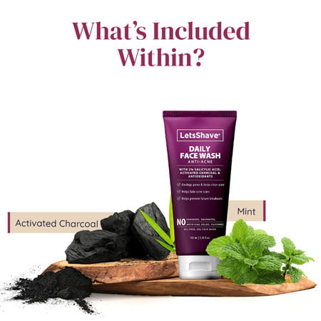 Letsshave Anti Acne Face Wash - Activated Charcoal - 100 Ml