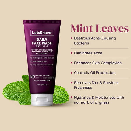 Letsshave Anti Acne Face Wash - Activated Charcoal - 100 Ml