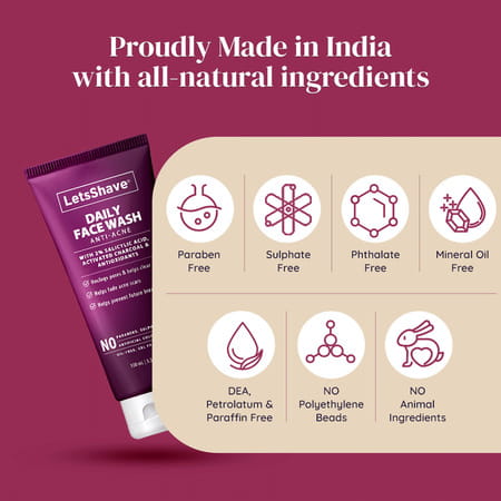Letsshave Anti Acne Face Wash - Activated Charcoal - 100 Ml