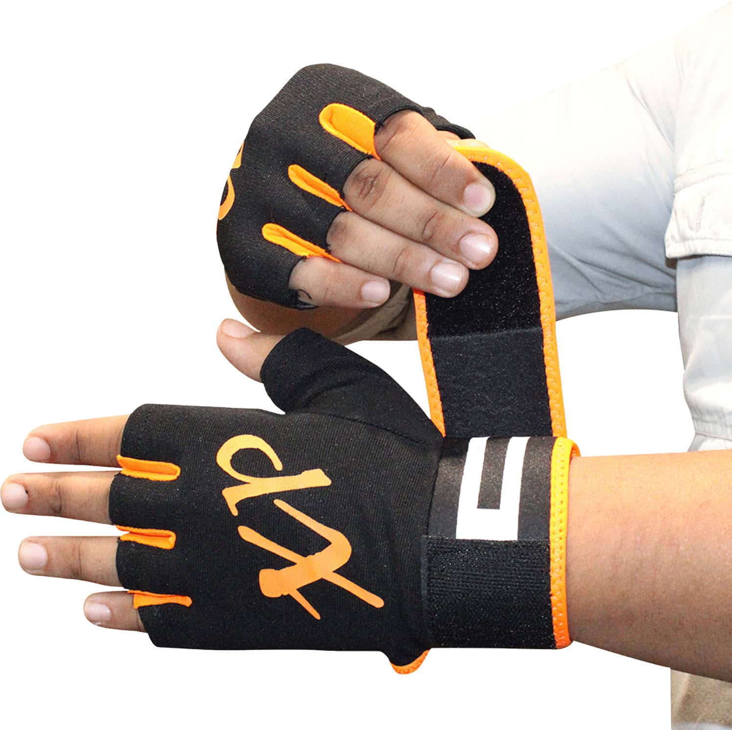 Musclexp Coral-fit Sports Gym Gloves Moisture-absorbing Non-odor Material (black & Orange) 1 Pair