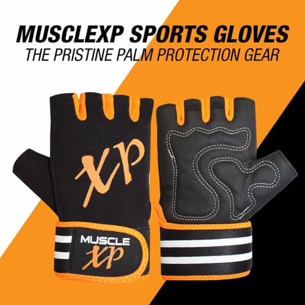 Musclexp Coral-Fit Sports Gym Gloves Moisture-Absorbing Non-Odor Material (Black & Orange) 1 Pair