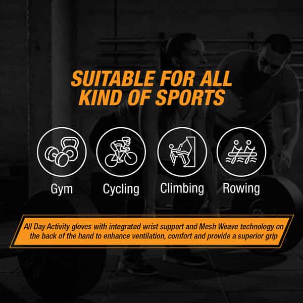 Musclexp Coral-Fit Sports Gym Gloves Moisture-Absorbing Non-Odor Material (Black & Orange) 1 Pair
