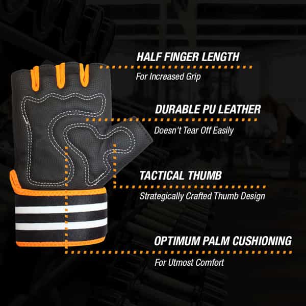 Musclexp Coral-Fit Sports Gym Gloves Moisture-Absorbing Non-Odor Material (Black & Orange) 1 Pair