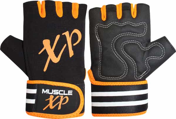 Musclexp Coral-Fit Sports Gym Gloves Moisture-Absorbing Non-Odor Material (Black & Orange) 1 Pair