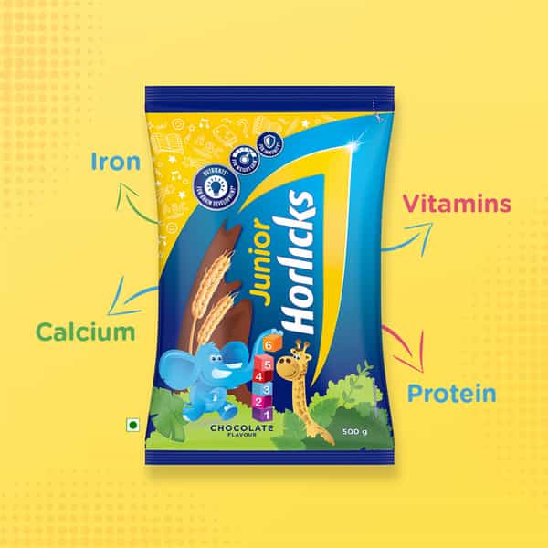 Horlicks Junior Nutrition Drink Chocolate Pouch - 500 G