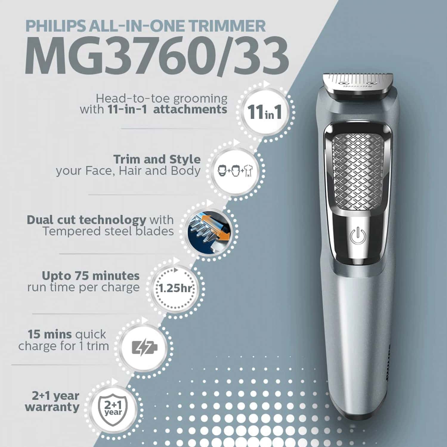 Buy PHILIPS MULTI GROOMING KIT MG3760/33, 11IN1, FACE, HEAD AND BODY