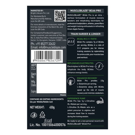 Muscleblaze Bcaa Pro Green Apple 450 Gm