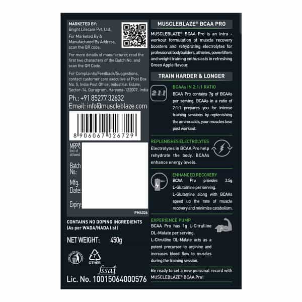 Muscleblaze Bcaa Pro Green Apple 450 Gm