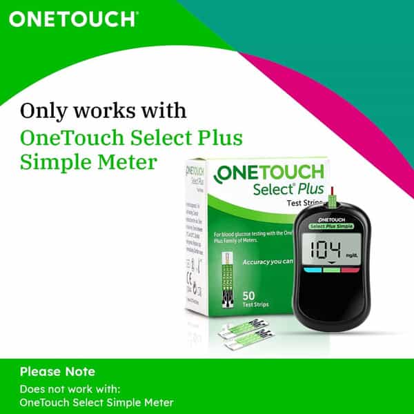 Onetouch Select Plus Test Strips | Pack Of 50 Strips | For Use With Onetouch Select Plus Simple