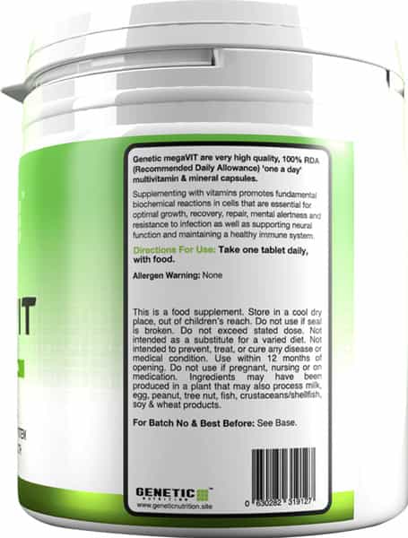 Genetic Nutrition Mega Vit | Multivitamins & Minerals | 100% Rda | 90 Capsules | One Capsule A Day